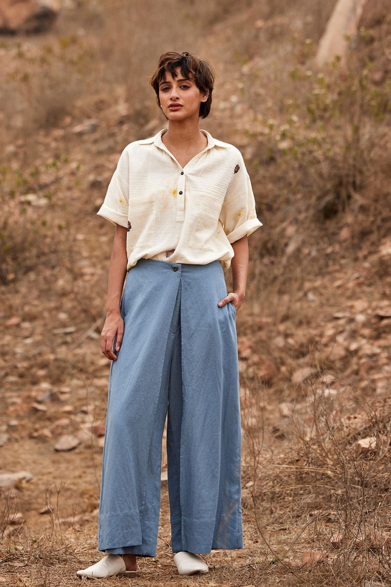 Aasmaan Linen Pants linen by Khara Kapas in blue for women in Singapore