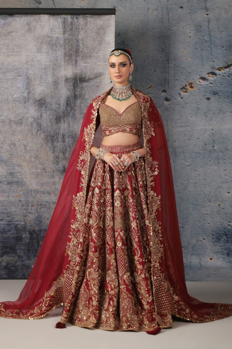 Zar-Rang Maroon Heavy Jaal Lehenga Set