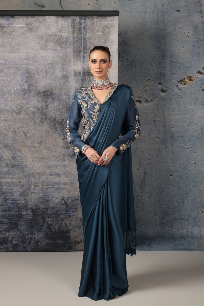 Zar-Rang Blue Jacket Saree Set