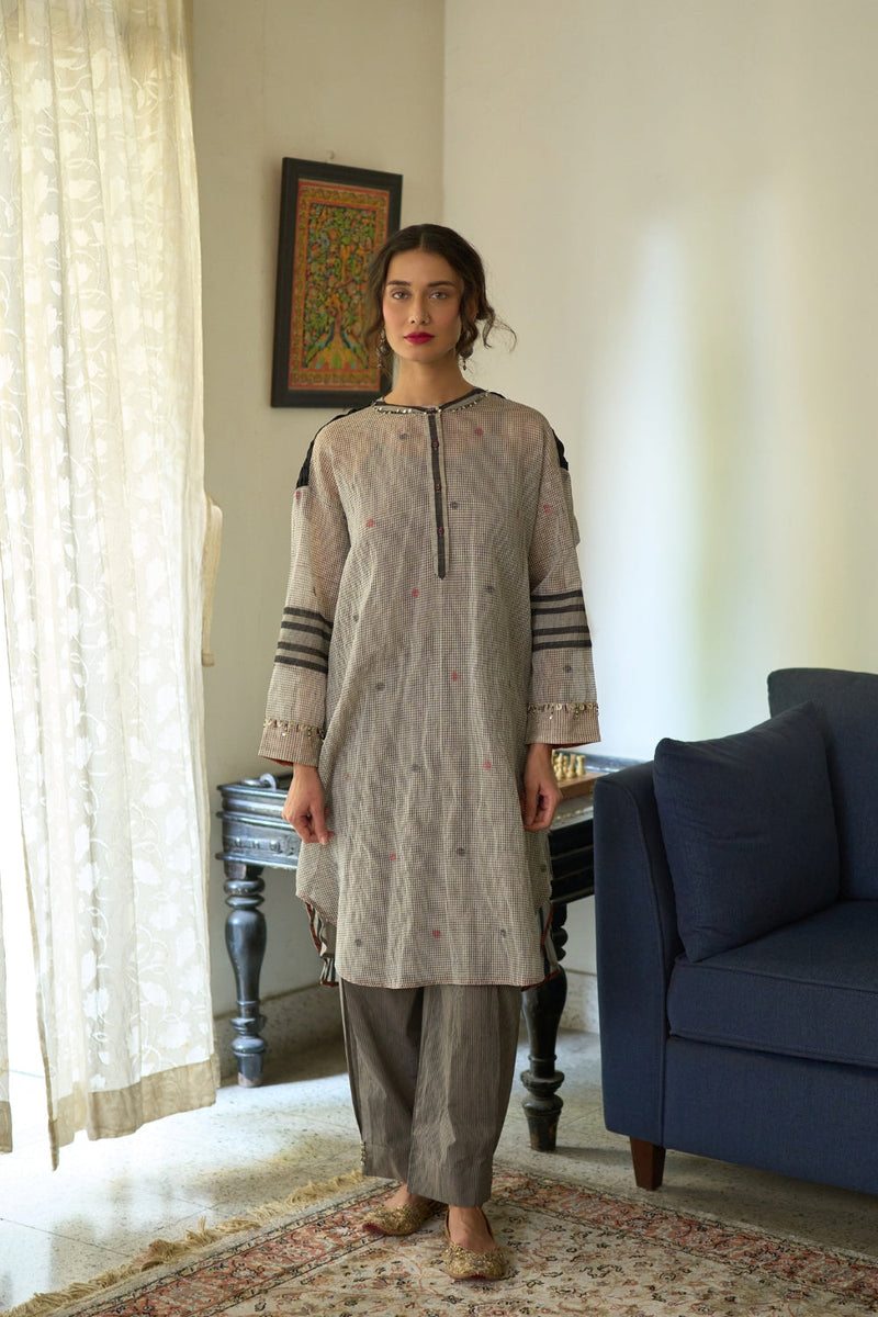 Shama Shirt chanderi kurta/kurta set by SWATTI KAPOOR in white for women in Singapore
