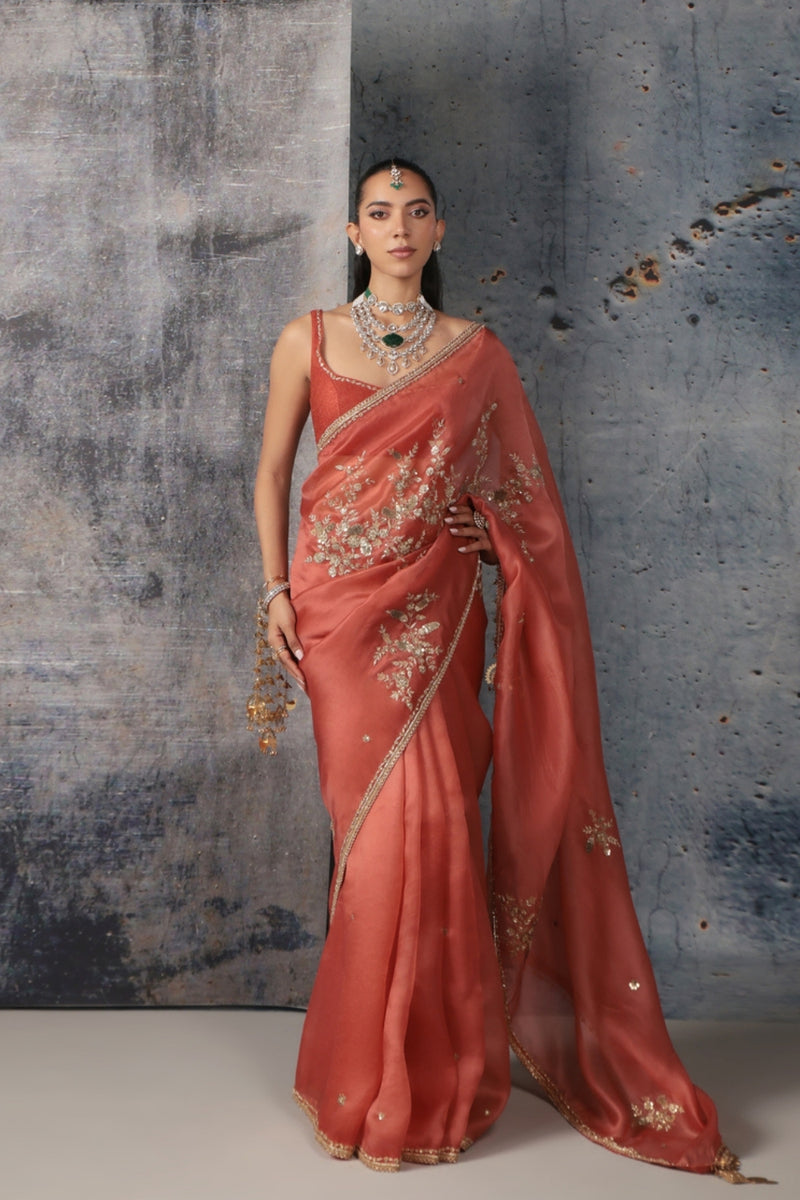 Zar-Rang Orange Zardosi Saree Set