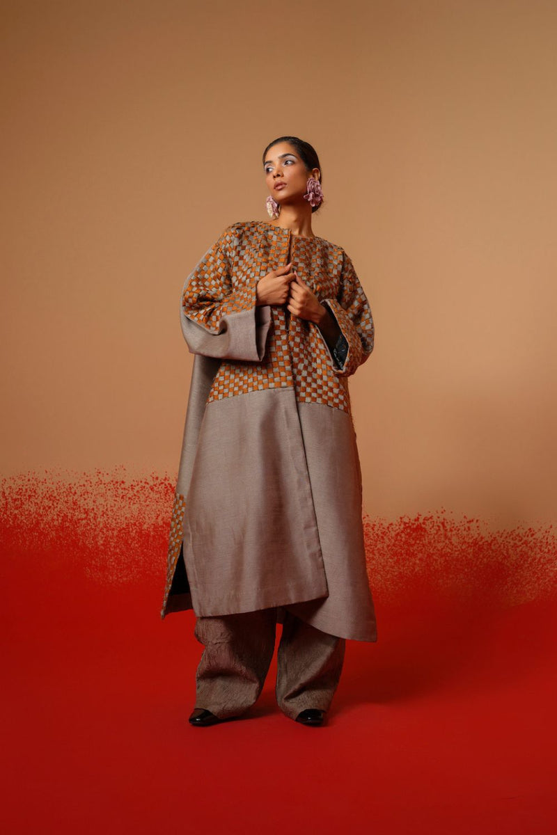 Current Overlay-Leaf green + Grey mysore silk jackets and overlays by Stoique in leaf green, grey for women in Singapore