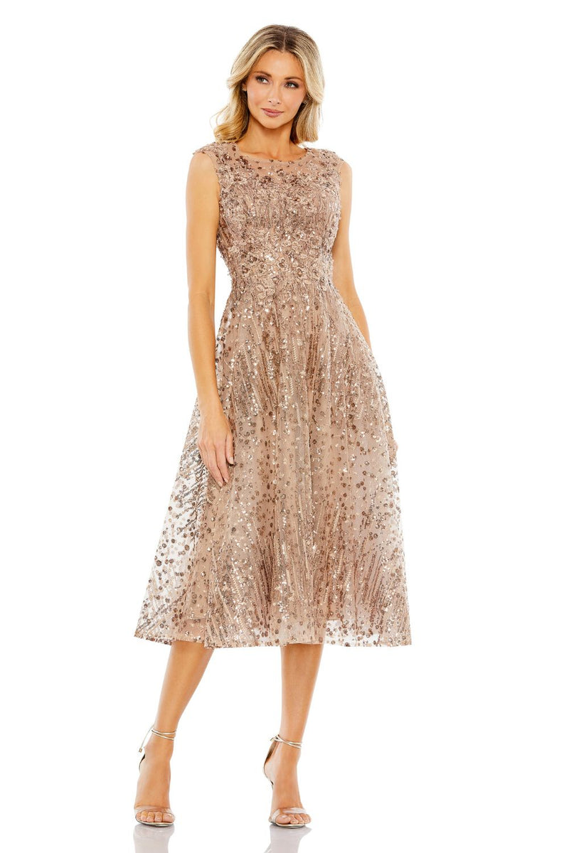 MD-20398 Midi Flared Dress-Brown by Mac Duggal in brown color for women in Singapore