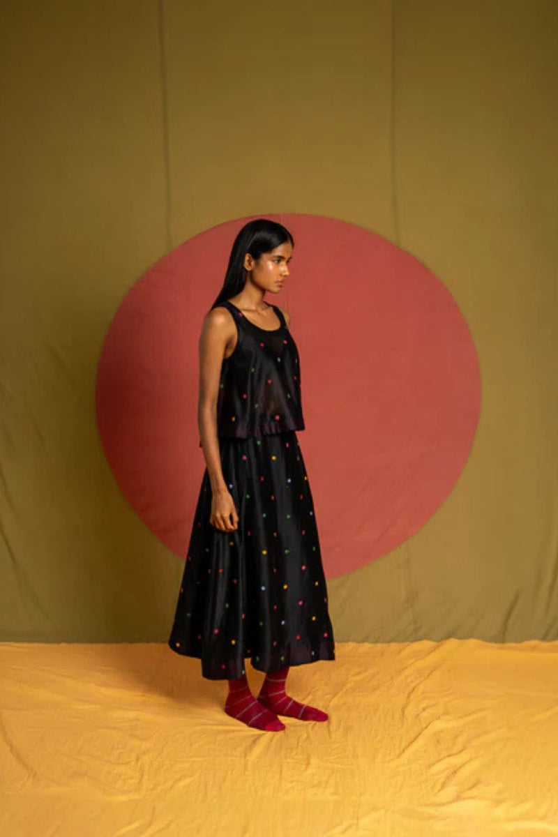 Floaty Umb Top-Black and Multicolour chanderi top/shirt by Ka-Sha in multicolor for women in Singapore