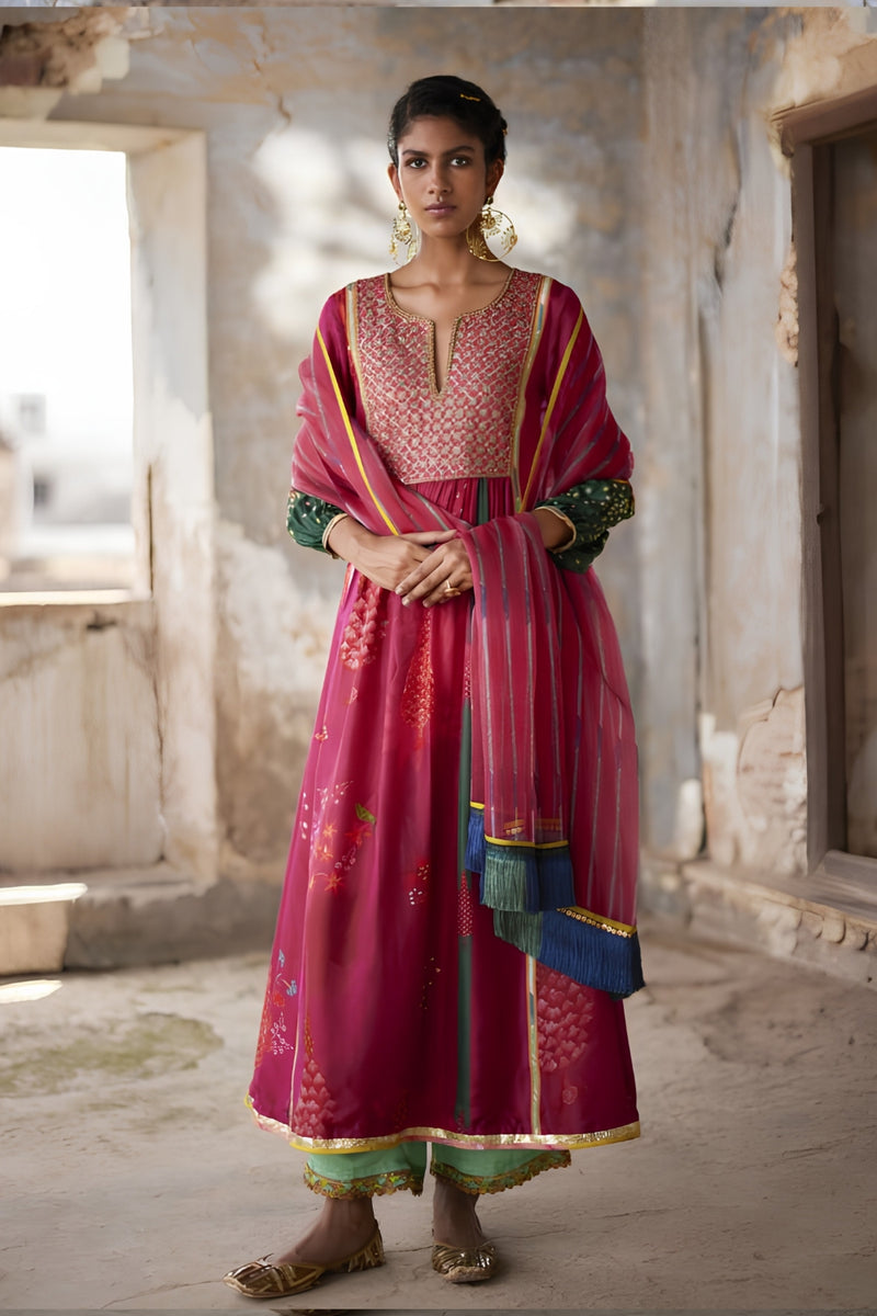 Nadira Magenta Front Puckering Kurta Set