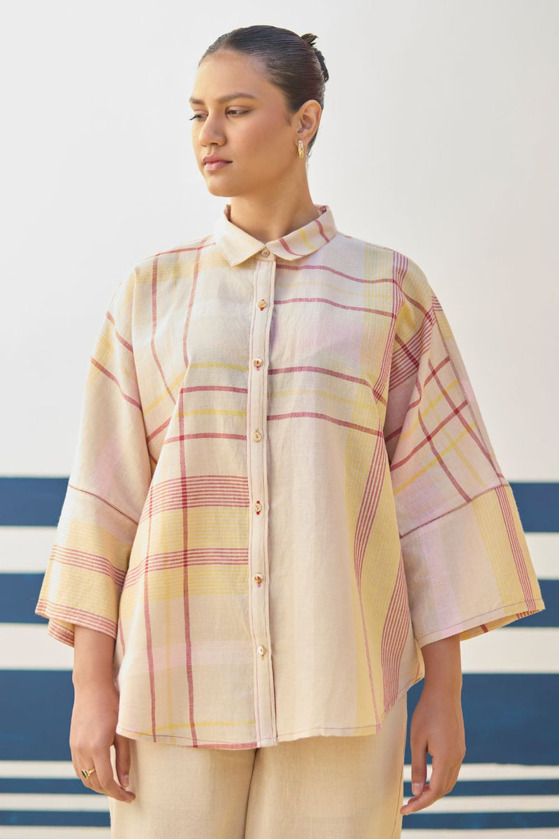 Cara Check Linen Shirt
- Sand cotton by Manan in natural color for women in Singapore