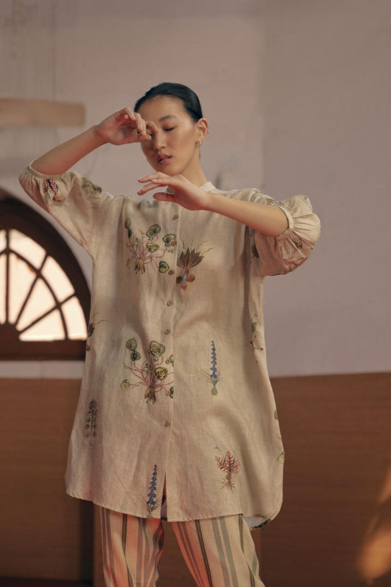 Oracle Set - Botanical Ivory linen Co-ord Sets by CORD in ivory for women in Singapore