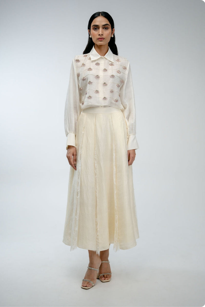 Our Story Set organza silk co-ord set by Ode to Odd in off white for women in Singapore