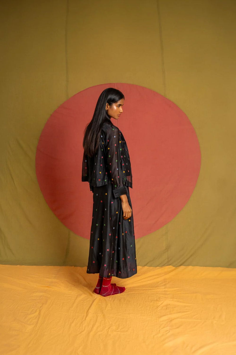 Floaty Shirt SS-Black and Multicolour chanderi top/shirt by Ka-Sha in multicolor for women in Singapore
