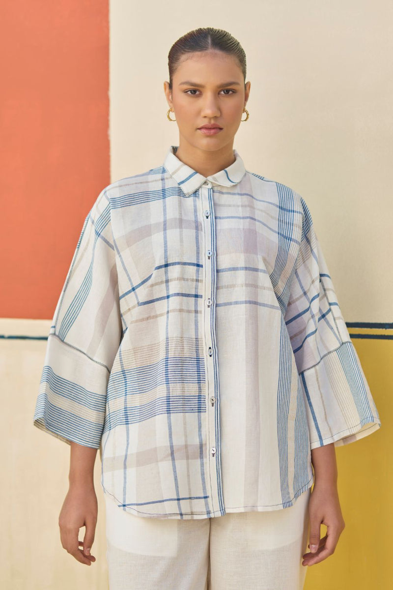 Cara Check Linen Shirt
- Ivory cotton by Manan in ivory color for women in Singapore