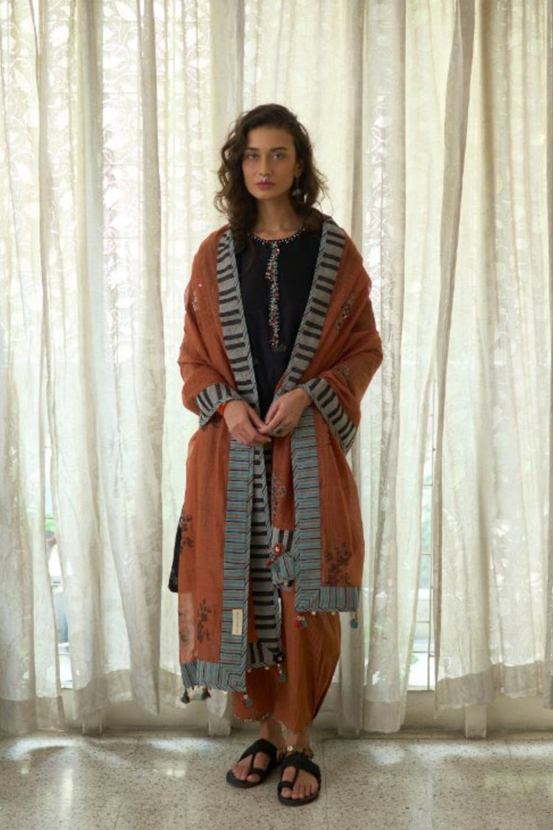 Kora Dupatta chanderi dupatta by SWATTI KAPOOR in rust orange for women in Singapore