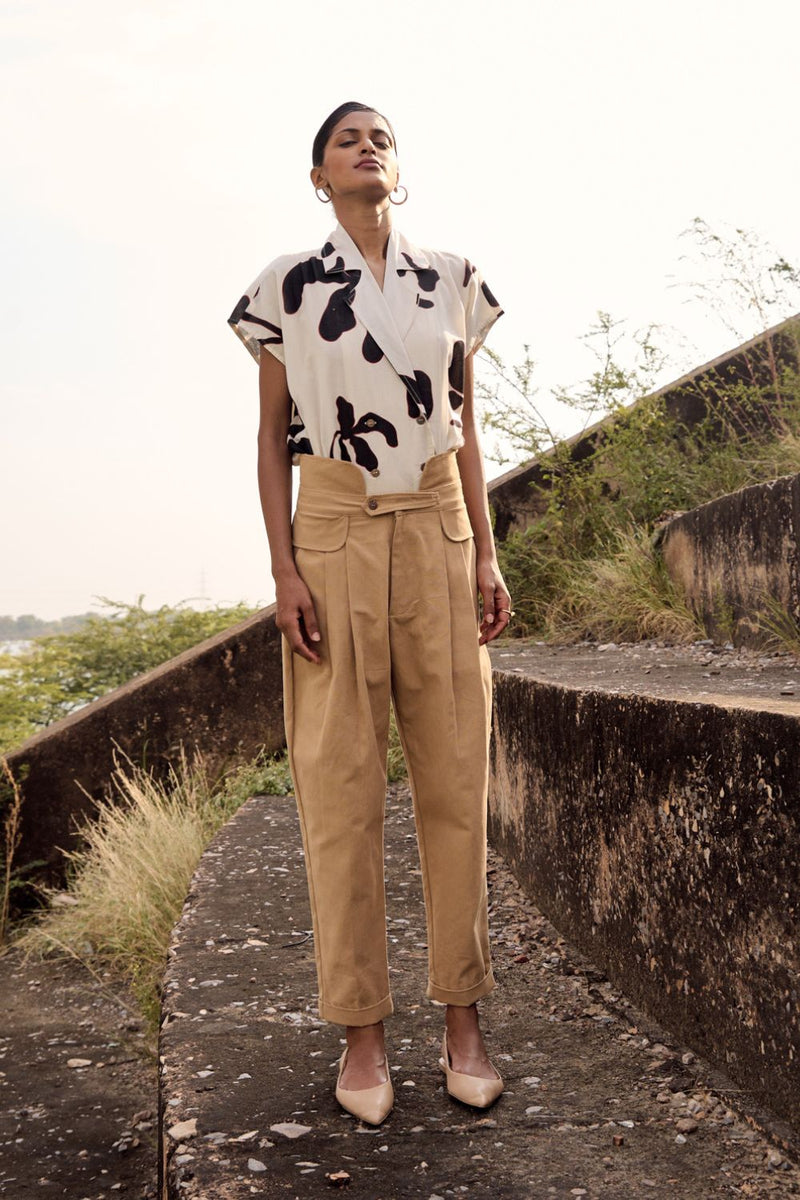 Remi trouser cotton by Khara Kapas in beige for women in Singapore