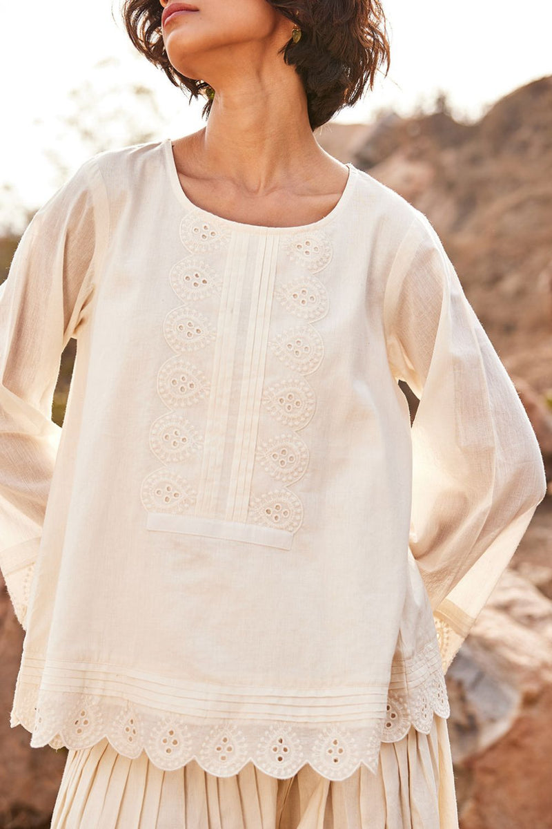 Shuchi Top cotton by Khara Kapas in white for women in Singapore