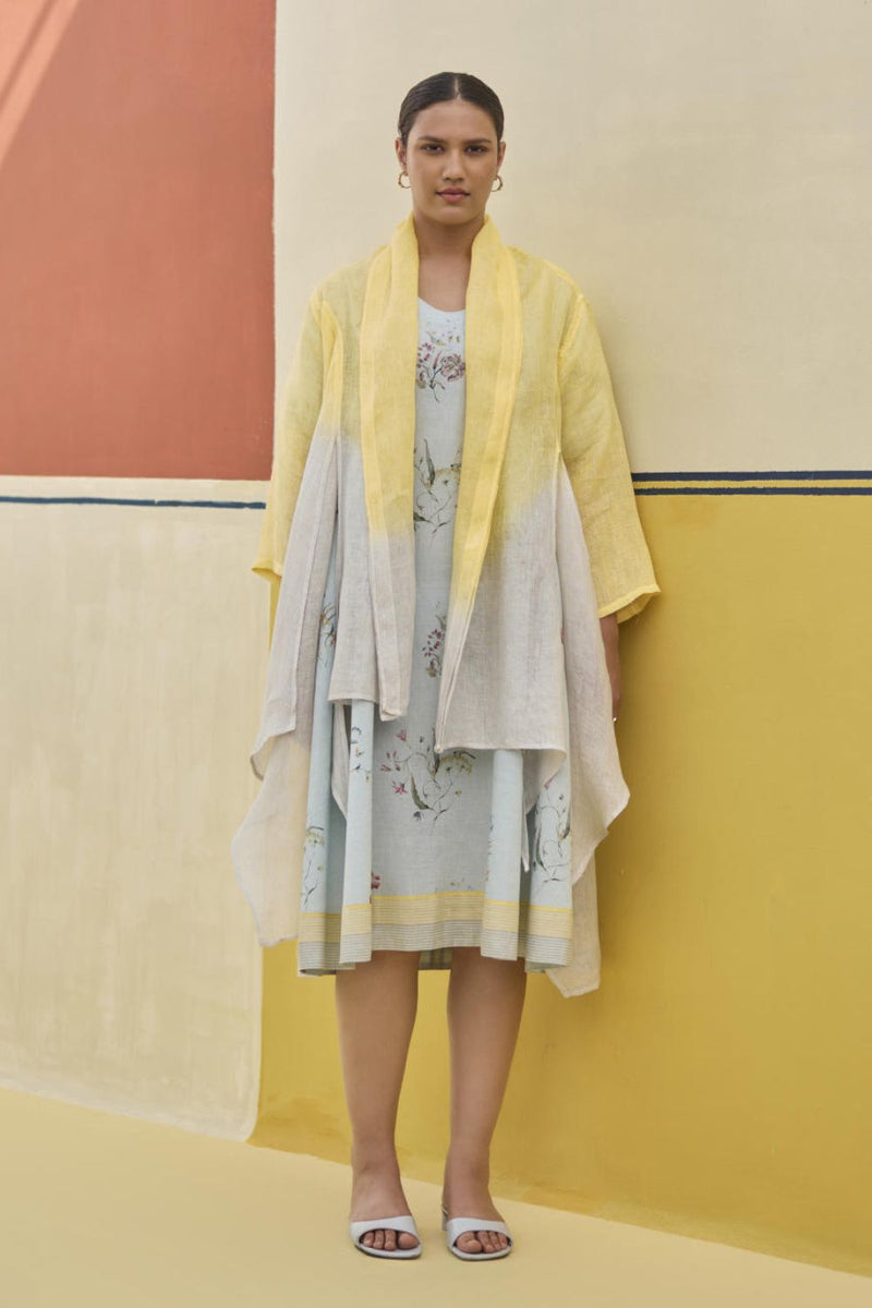 Kaya Floral Linen Dress With Overlay
- Sky linen by Manan in blue color for women in Singapore