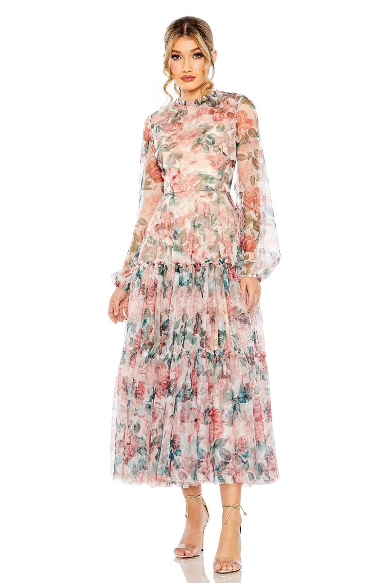 MD-11405 Printed Middi Dress-Multi Color chiffon by Mac Duggal in multi color for women in Singapore