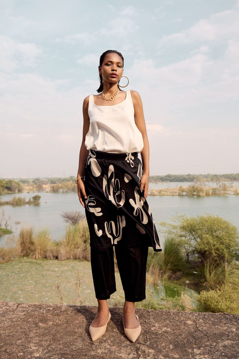 Zura skirt trouser cotton by Khara Kapas in black for women in Singapore