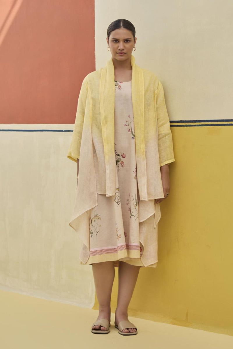 Kaya Floral Linen Dress With Overlay
- Sand linen by Manan in natural color for women in Singapore
