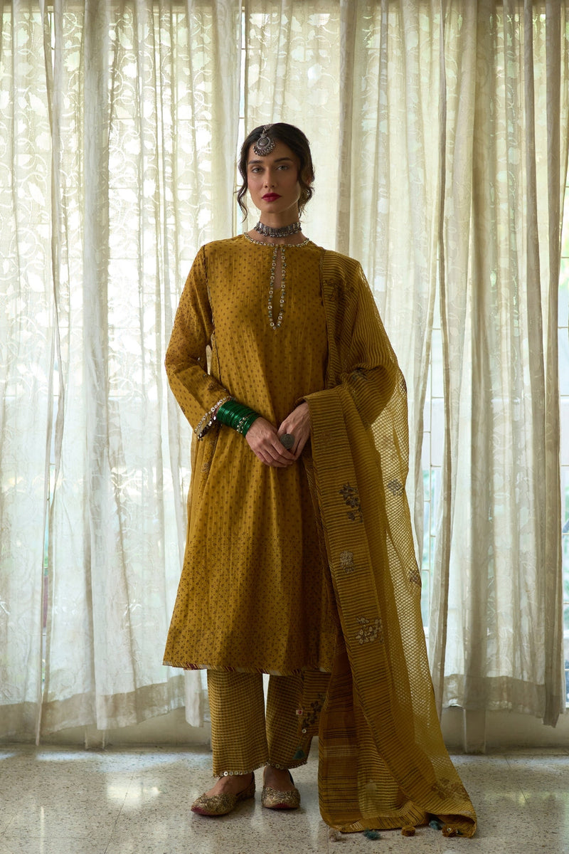 Nimi Dupatta cotton-silk dupatta by SWATTI KAPOOR in yellow for women in Singapore