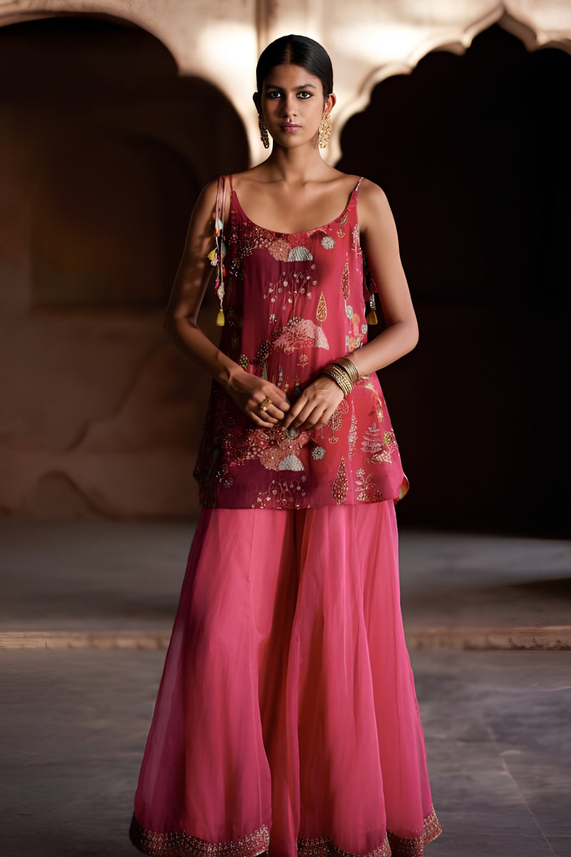 Nadira Magenta Sharara Set