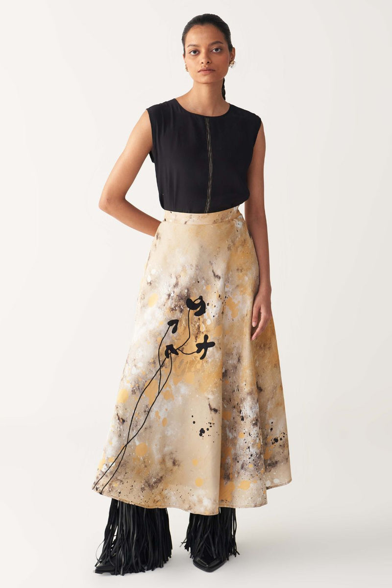 CIRCULAR PAINTER SKIRT-MULTI-COLOUR silk by THREE in multi color for women in Singapore