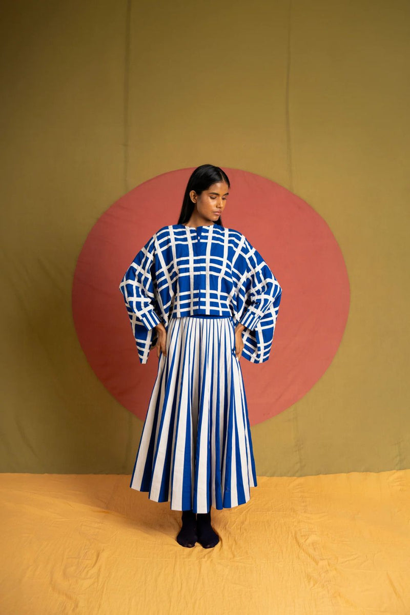 Tigress Skirt-Blue and White cotton skirt by Ka-Sha in white for women in Singapore