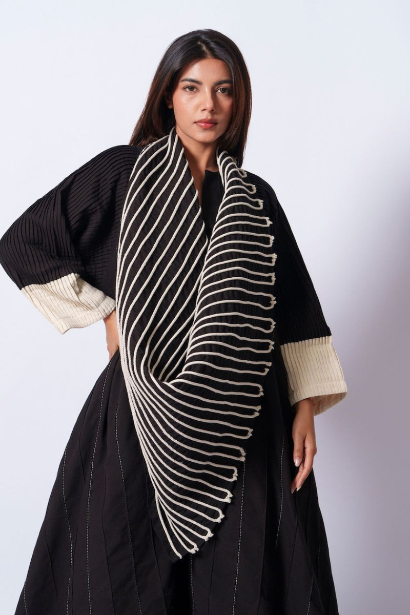 Dune Scarf-Black + Natural cotton matty scarf by Stoique in black, natural for women in Singapore