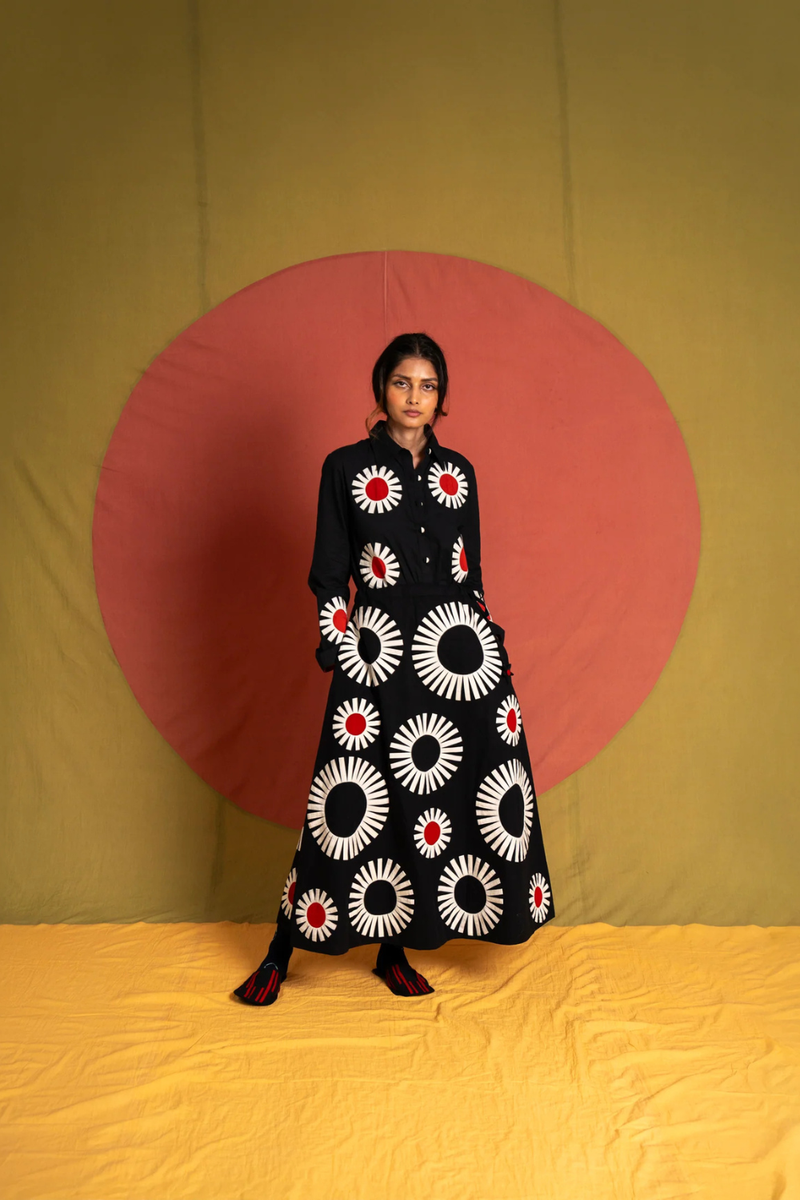 Naseem Tiger Skirt-Black, White and Red kora cotton skirt by Ka-Sha in black for women in Singapore