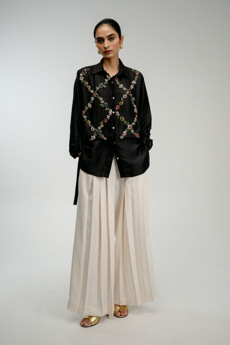 Wild Garden Shirt mulberry silk top/shirt by Ode to Odd in black for women in Singapore