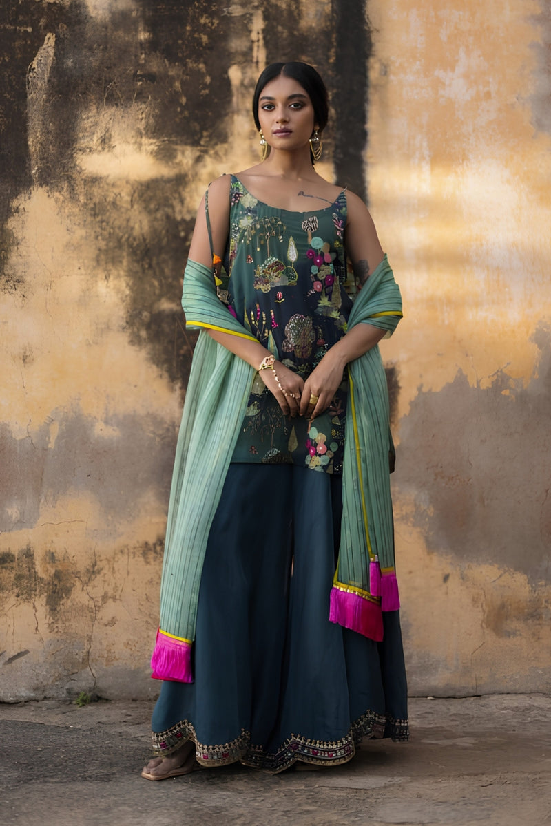Nadira Teal Sharara Set