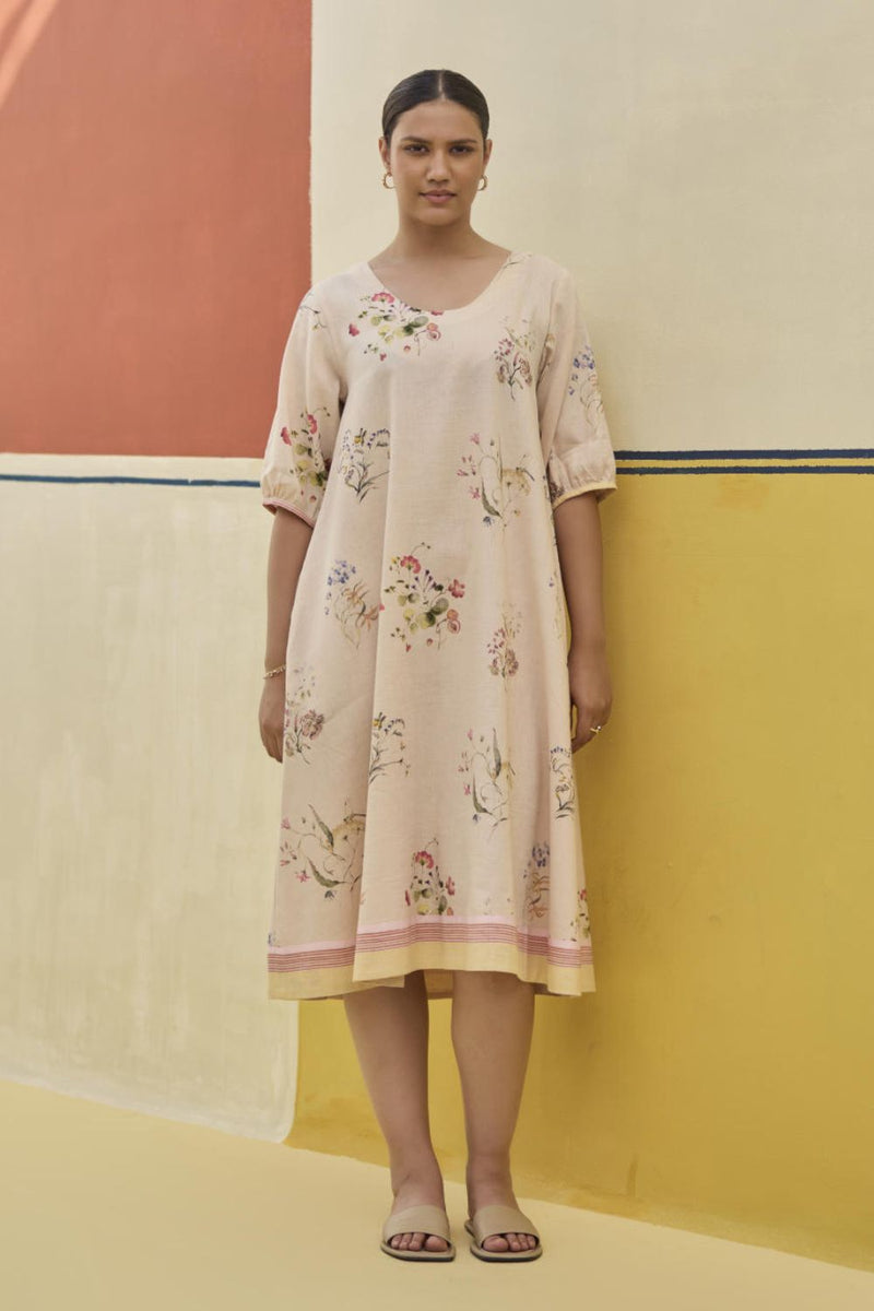 Kaya Watercolour Floral Linen Dress
- Sand linen by Manan in natural color for women in Singapore