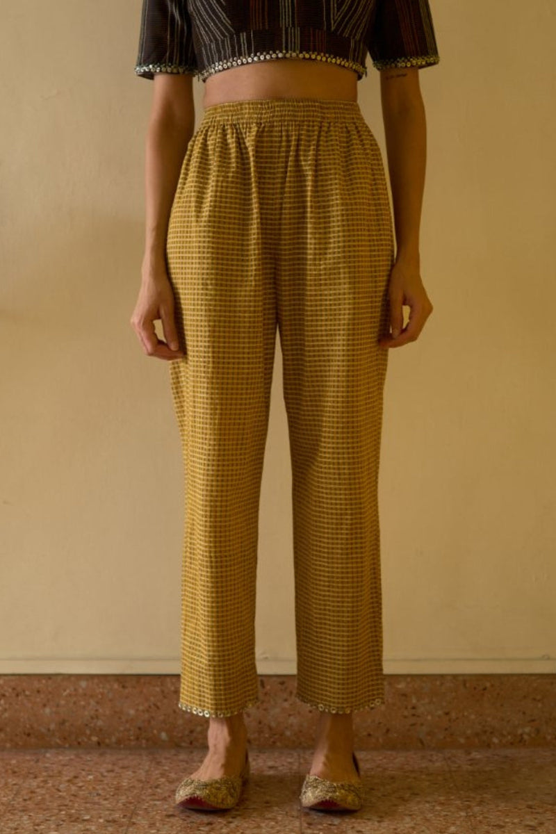 Richa Pant cotton pant/trouser by SWATTI KAPOOR in yellow for women in Singapore