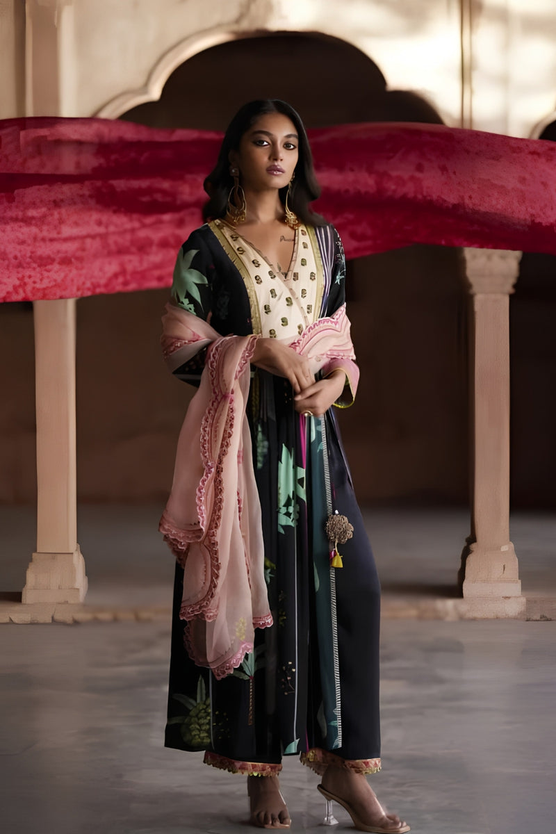 Nadira Black Pintuck Angrakha Kurta Set