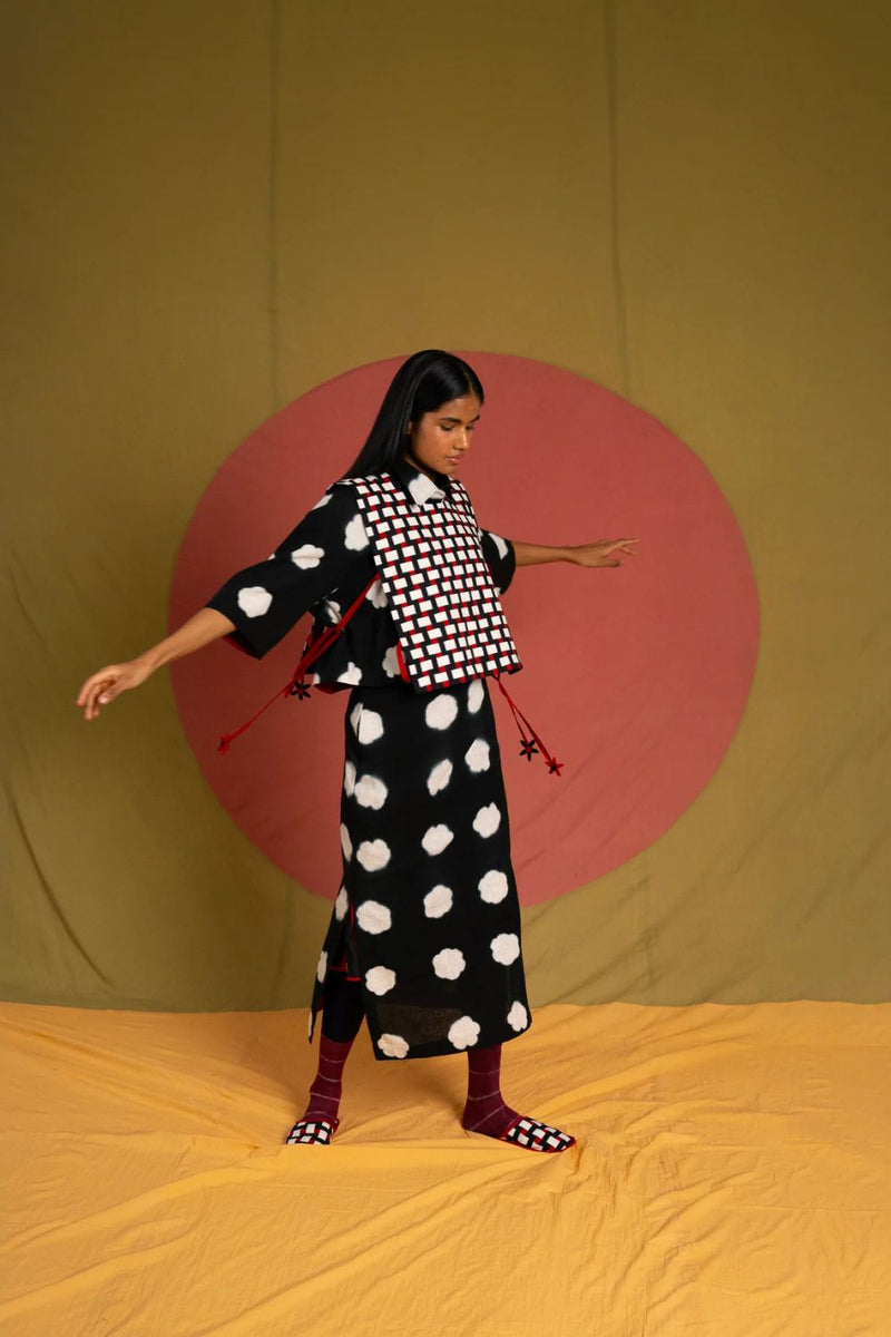 CD Shrey Shirt-White and Black kora cotton top/shirt by Ka-Sha in black for women in Singapore