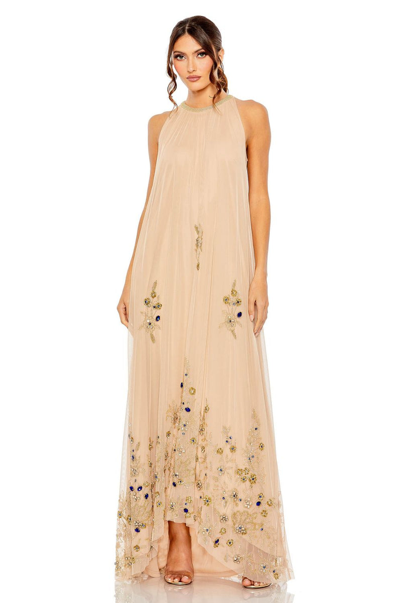 MD-9232 Halter Long Gown-Beige by Mac Duggal in beige color for women in Singapore