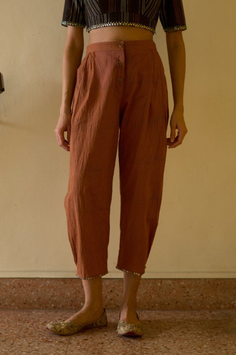 Anu Pant cotton pyjama/salwar by SWATTI KAPOOR in rust for women in Singapore