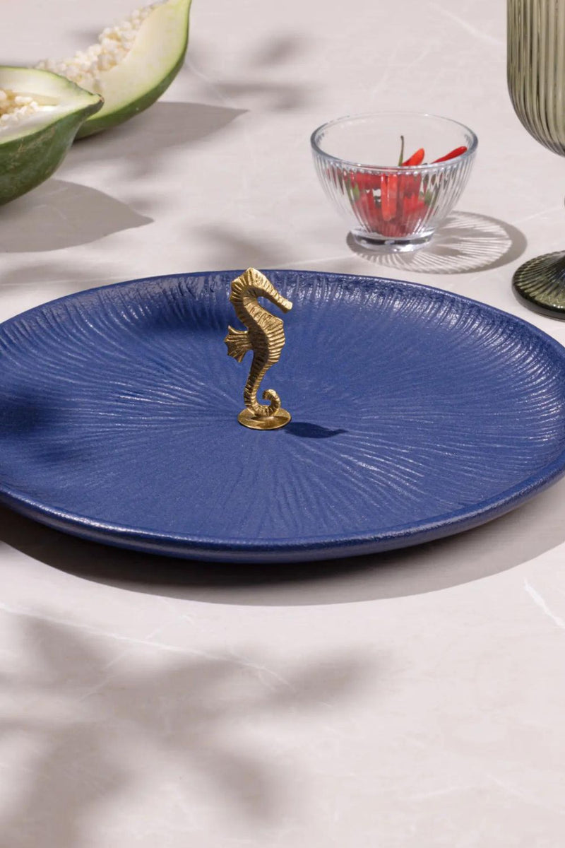 Mirissa Brass & Ceramic Platter - Blue linen by Gado Living for in Singapore