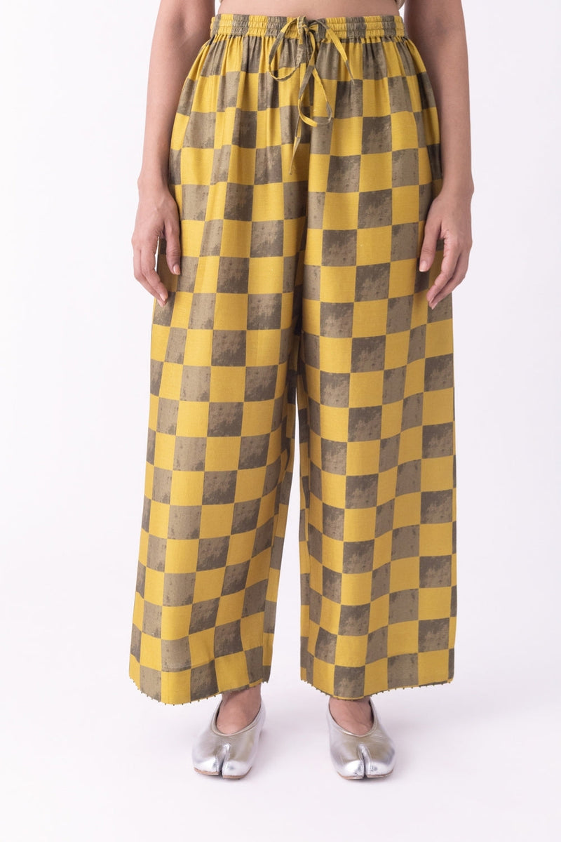 Navira-Pyjama silk blend pyjama/salwar by Shades of India in mustard & olive for women in Singapore