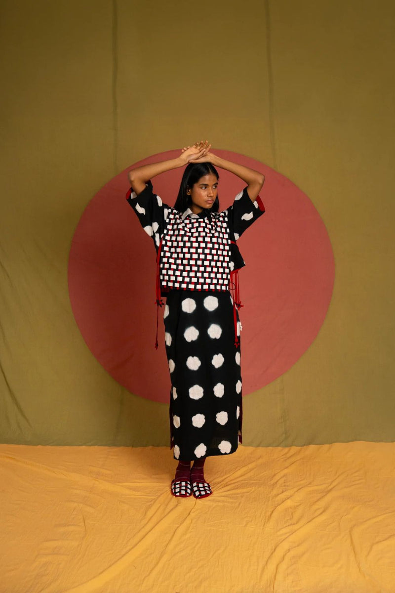 CD Seedha Skirt-White and Black kora cotton skirt by Ka-Sha in black for women in Singapore