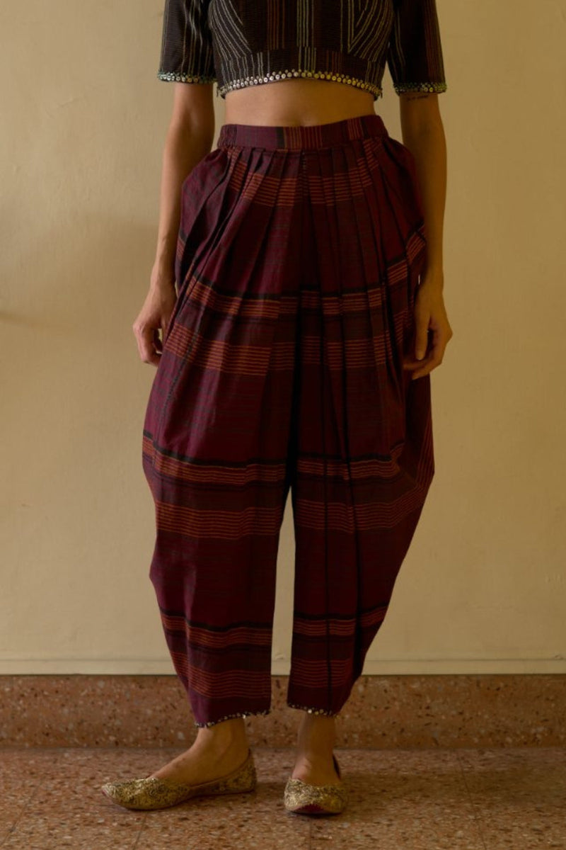 Kumud Pant cotton pyjama/salwar by SWATTI KAPOOR in maroon for women in Singapore