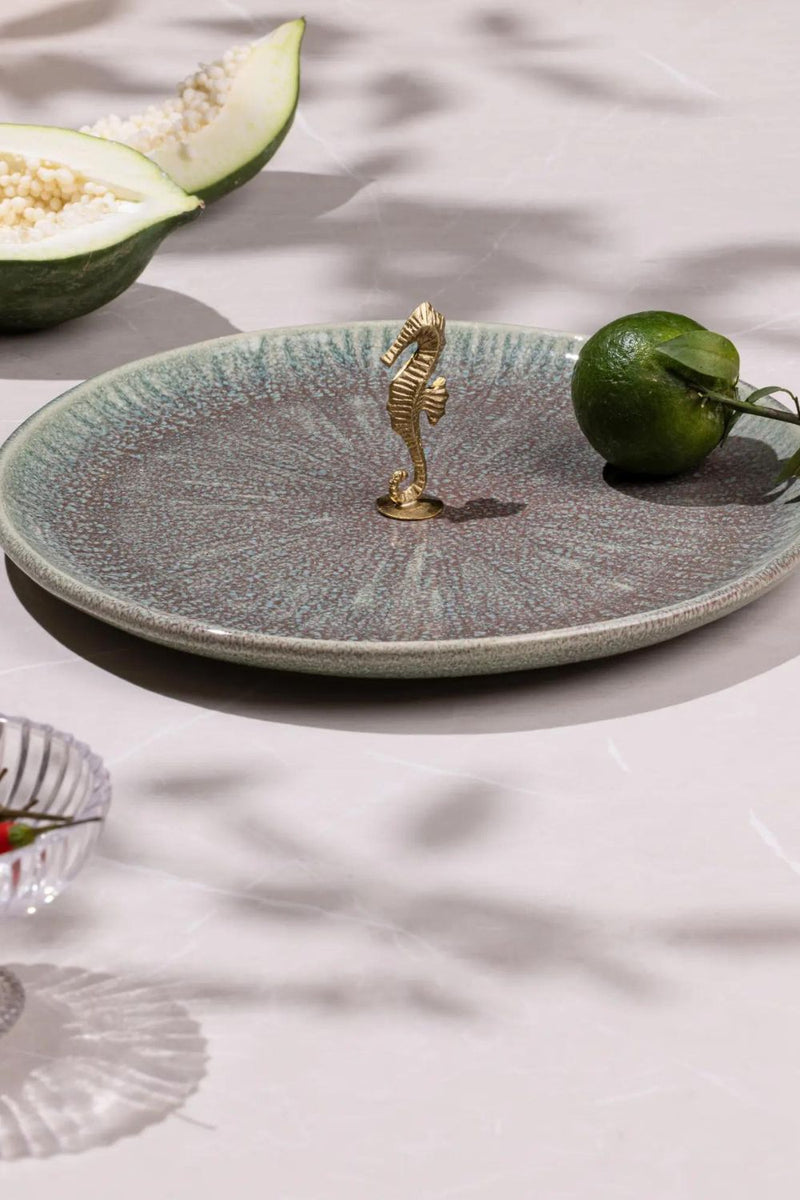 Mirissa Brass & Ceramic Platter - Green linen by Gado Living for in Singapore