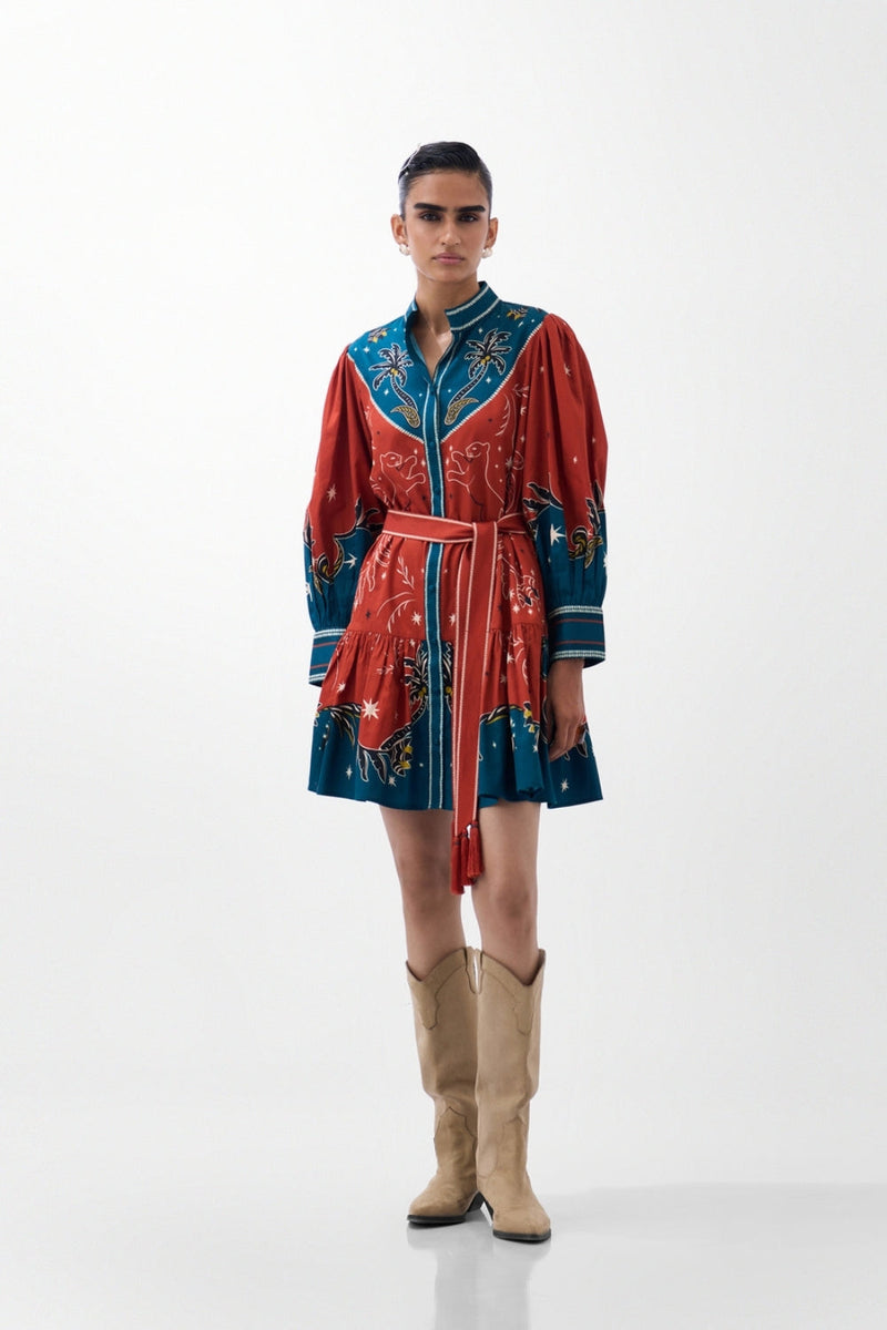 Celia Mini-Nocturnal Jungle cotton dress by NOIB in multi-color for women in Singapore