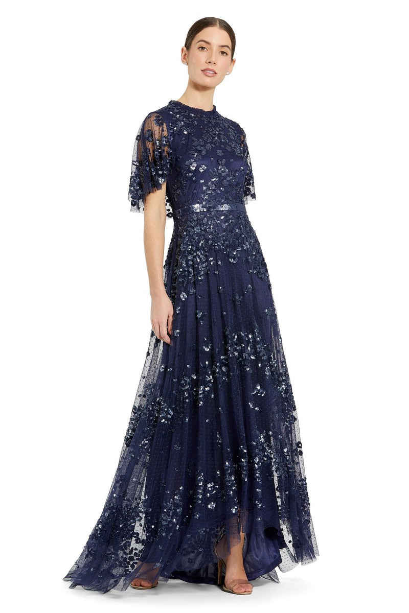 MD-9192 Veil Long Gown-Blue by Mac Duggal in blue color for women in Singapore
