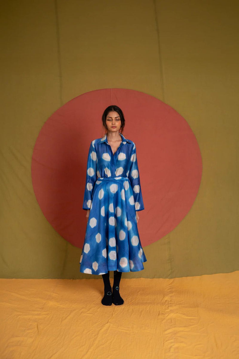 CD Lotus Shirt-White and Blue chanderi top/shirt by Ka-Sha in blue for women in Singapore