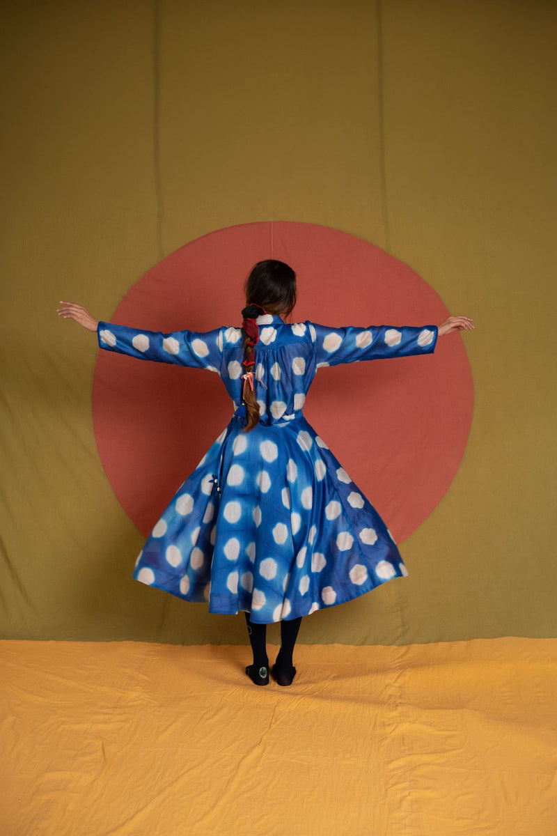 CD Lotus Shirt-White and Blue chanderi top/shirt by Ka-Sha in blue for women in Singapore