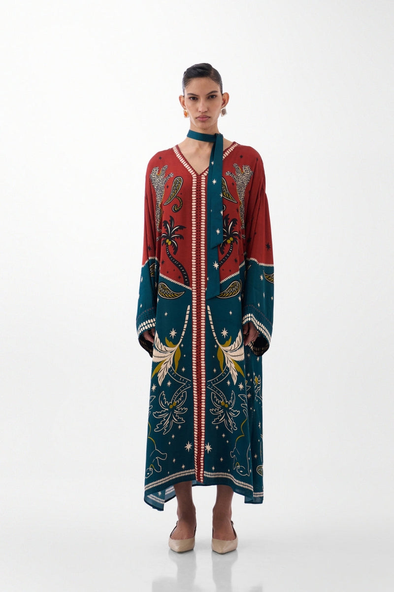 Adah Kaftan-Nocturnal Jungle viscose kaftan by NOIB in multi-color for women Worldwide