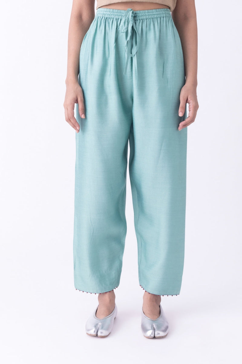 Mati-Pyjama linen blend pyjama/salwar by Shades of India in teal for women in Singapore