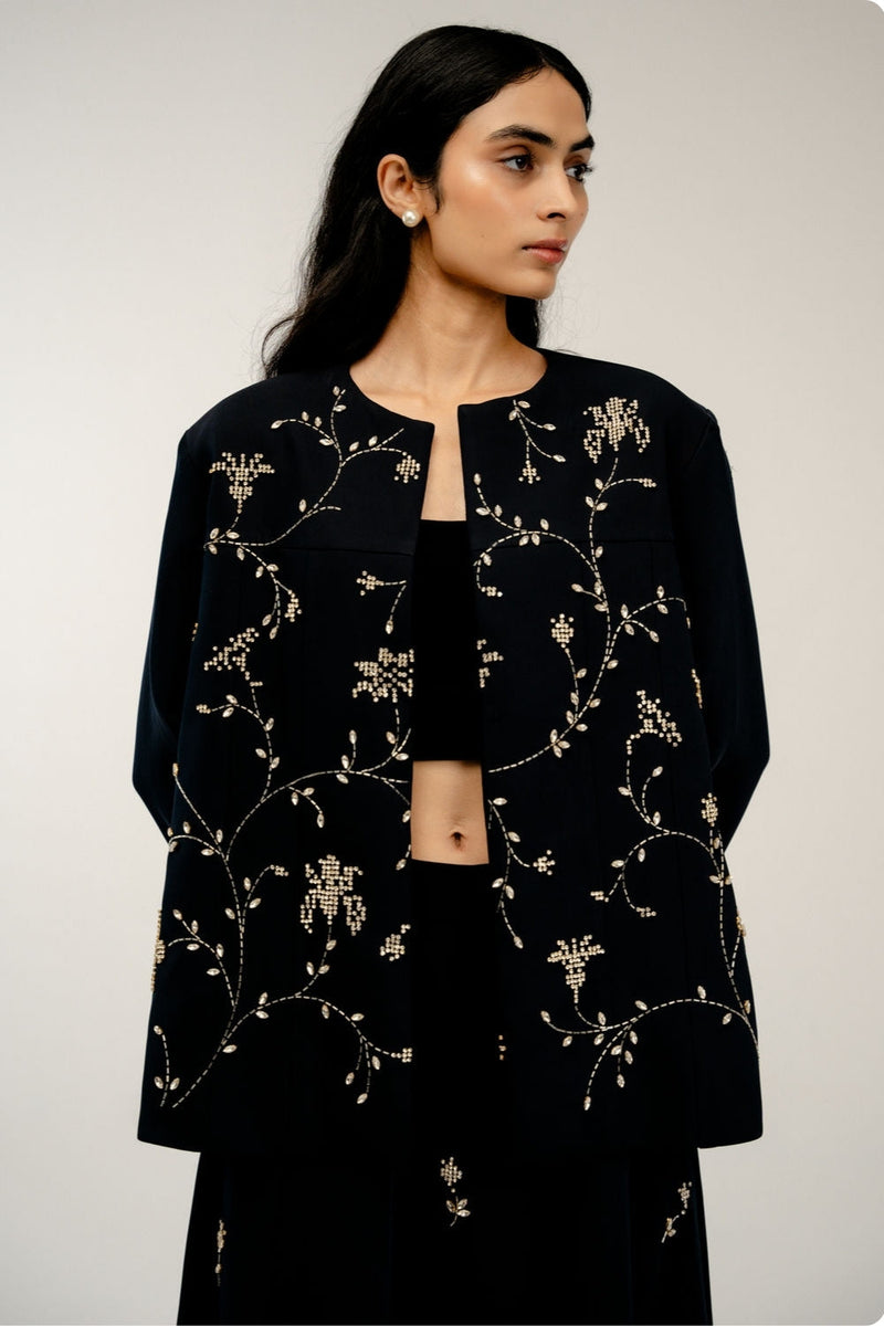 Old Pages Jacket japanese crepe jacket/overlay by Ode to Odd in navy blue for women in Singapore