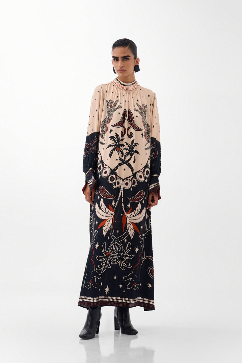 Amber Maxi-Nocturnal Jungle viscose dress by NOIB in multi-color for women Worldwide