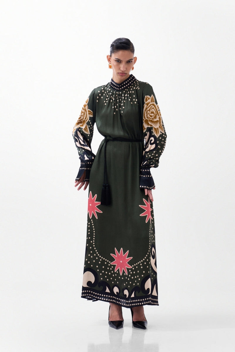 Amber Maxi-Old Rose viscose dress by NOIB in multi-color for women Worldwide