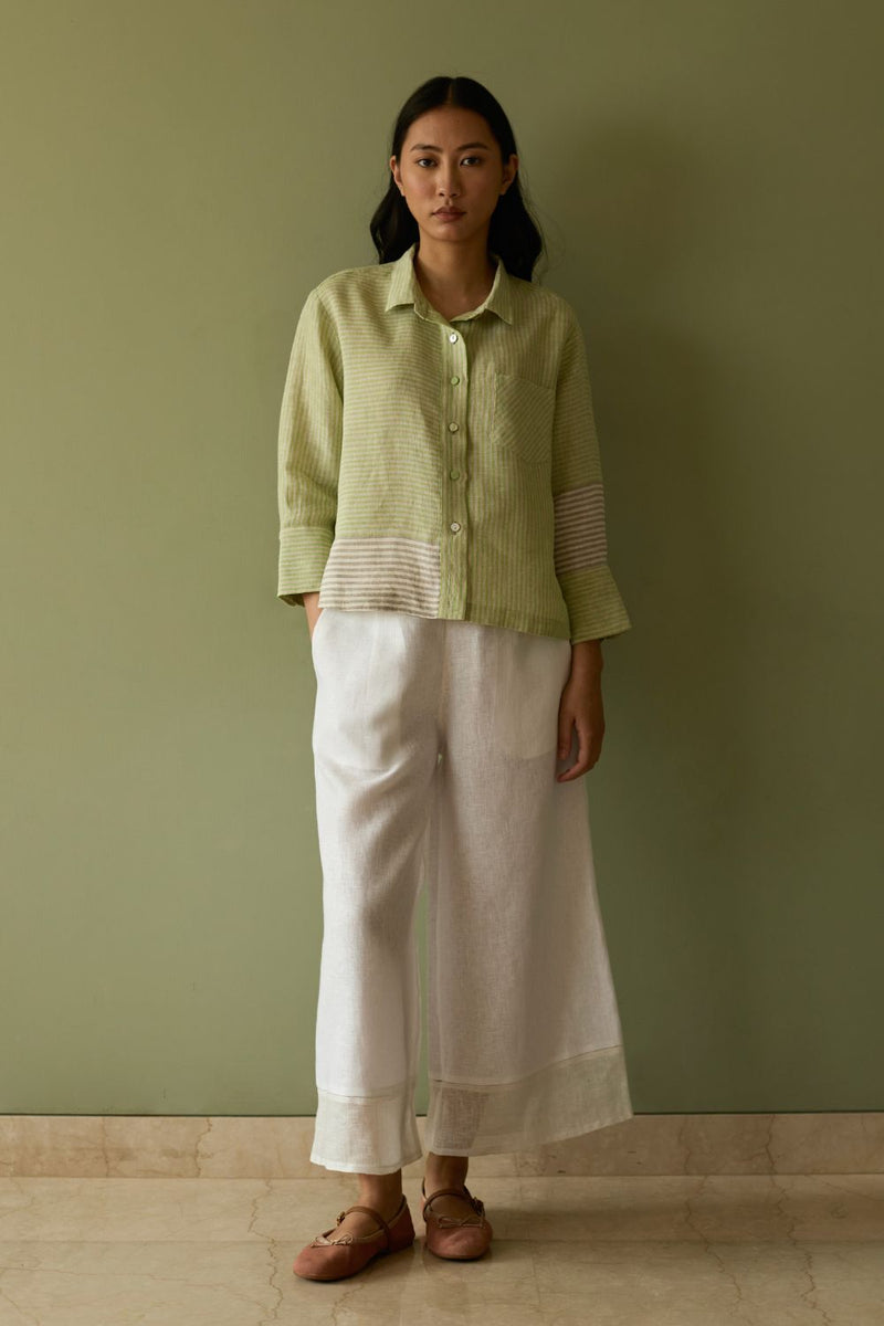 Tia Stripe Linen Co-ord Set-Meadow linen by Manan in green color for women in Singapore